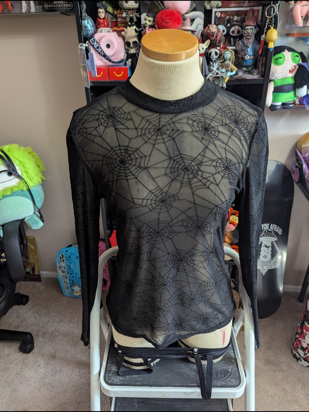 Sheer Black Spiderweb Mesh Long-Sleeve Top